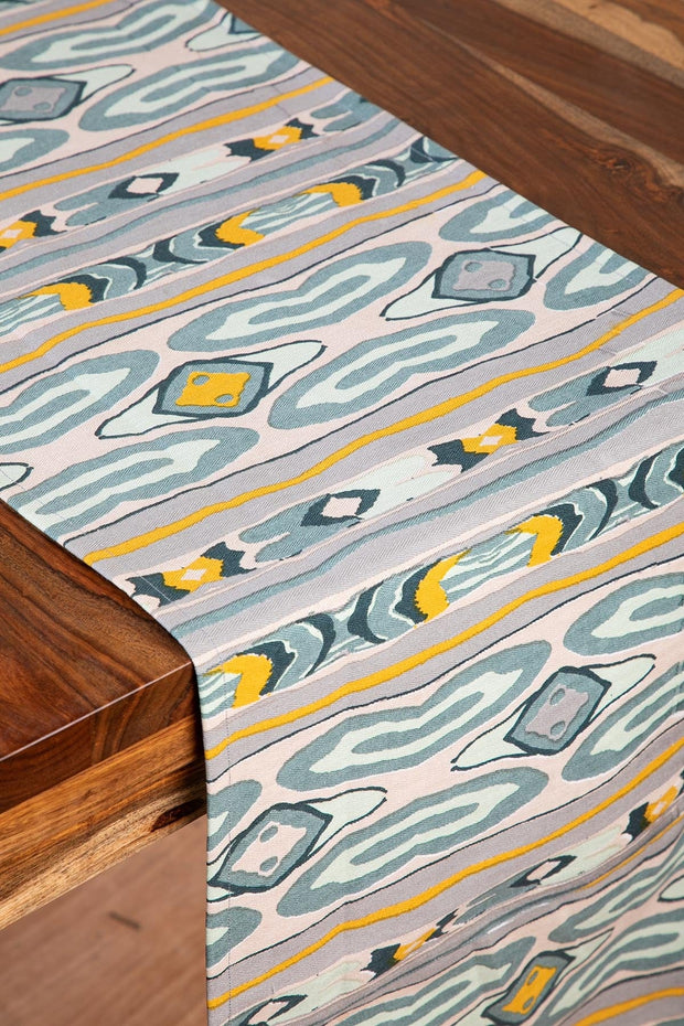 TABLE RUNNERS Mire Ikkat Cuttack Grey Table Runner