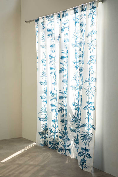PRINT & PATTERN SHEER FABRICS Montane Blue And White Sheer Fabric And Curtains