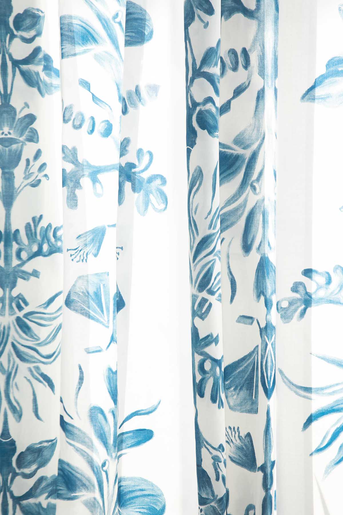 PRINT & PATTERN SHEER FABRICS Montane Blue And White Sheer Fabric And Curtains