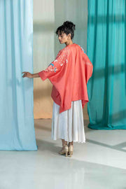 TOPS Moonflower Embroidered Kaftan Top (Deep Coral)