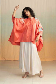 TOPS Moonflower Embroidered Kaftan Top (Deep Coral)