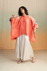 TOPS Moonflower Embroidered Kaftan Top (Deep Coral)