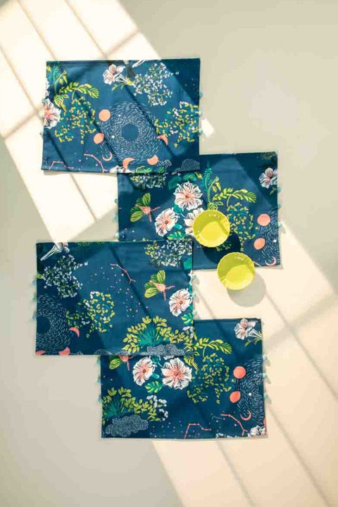 TABLE MATS Moonflower Moonlit Blue Table Mat (Set Of 4)