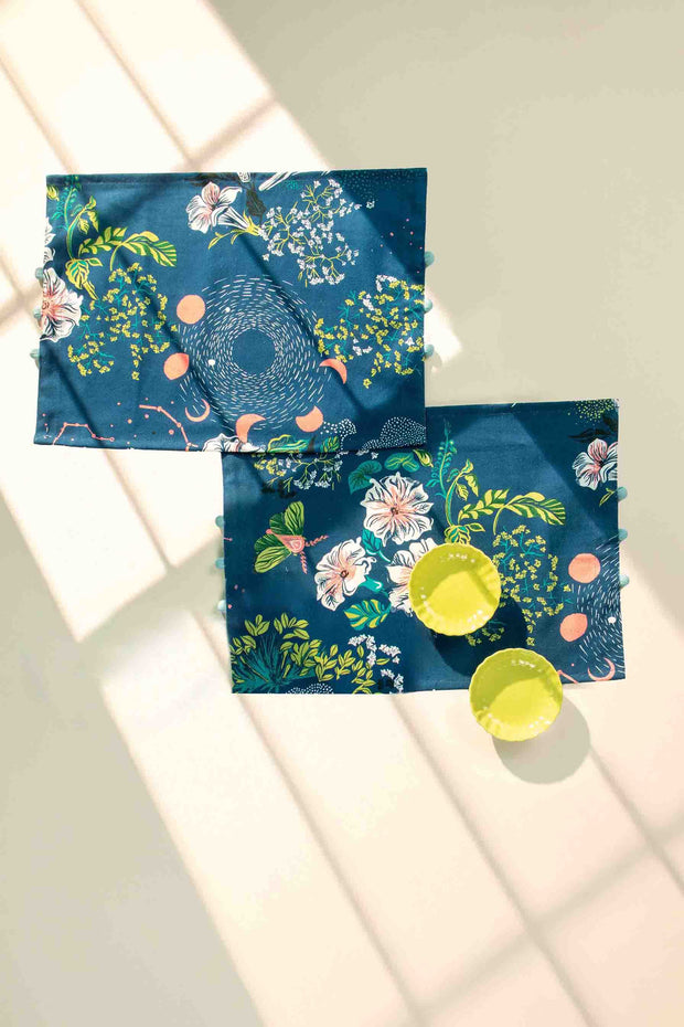 TABLE MATS Moonflower Moonlit Blue Table Mat (Set Of 4)