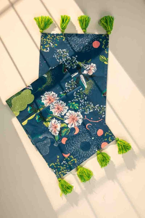 TABLE RUNNERS Moonflower Moonlit Blue Table Runner