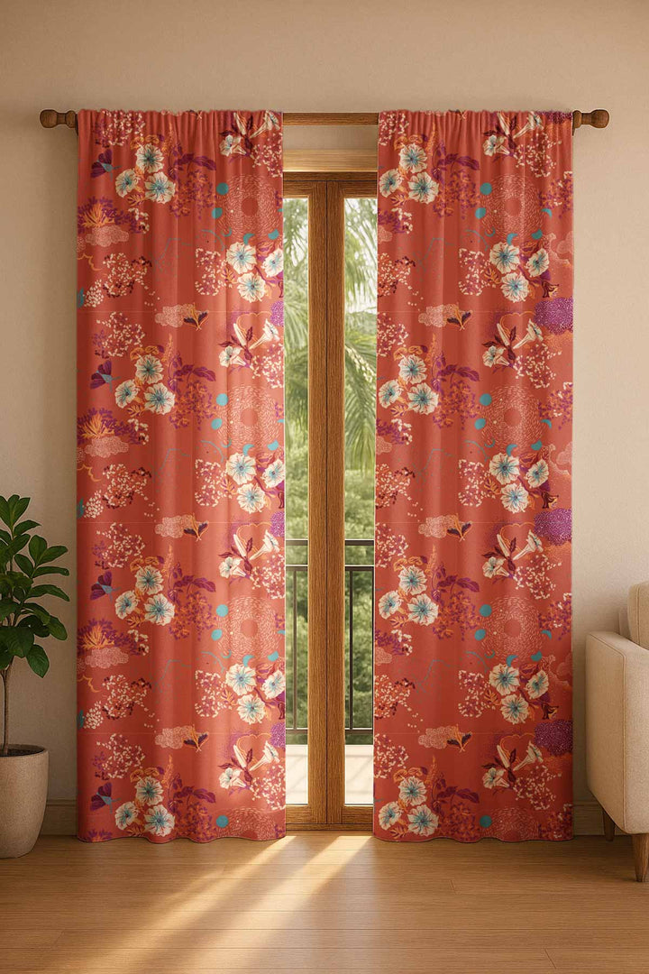 PRINT & PATTERN HEAVY FABRICS Moonflower Dusky Red Printed Heavy Fabric And Curtains