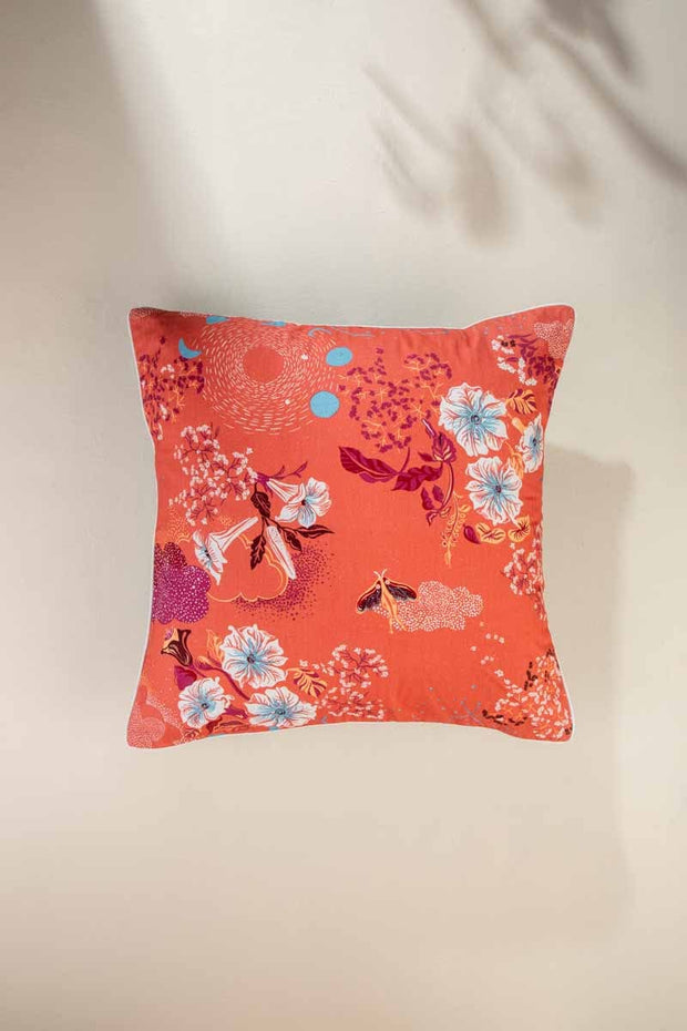 SHAMS & FLOOR CUSHIONS Moonflower Dusky Red Floor Cushion Cover (61 Cm X 61 Cm)