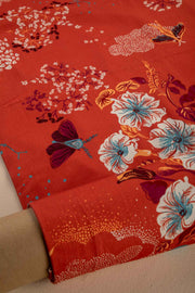 PRINT & PATTERN UPHOLSTERY FABRICS Moonflower Printed Upholstery Fabric (Dusky Red)