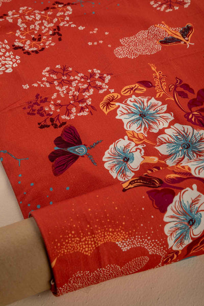 PRINT & PATTERN UPHOLSTERY FABRICS Moonflower Printed Upholstery Fabric (Dusky Red)