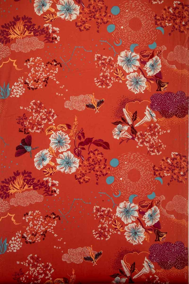 PRINT & PATTERN UPHOLSTERY FABRICS Moonflower Printed Upholstery Fabric (Dusky Red)