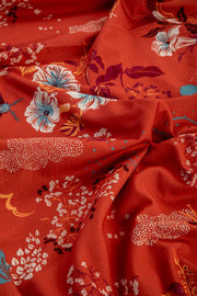 PRINT & PATTERN UPHOLSTERY FABRICS Moonflower Printed Upholstery Fabric (Dusky Red)