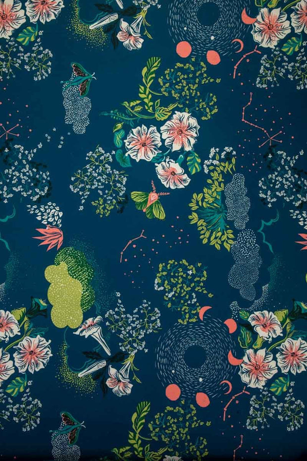 PRINT & PATTERN UPHOLSTERY FABRICS Moonflower Printed Upholstery Fabric (Moonlit Blue)