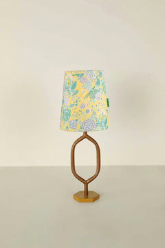 Mula Rose Gold Table Lamp with Damask Rose Taper Drum Lampshade (Butter Yellow)