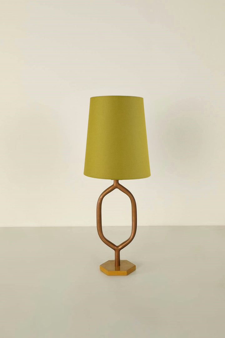 Mula Rose Gold Table Lamp with Solid Taper Lampshade (Citron Green)