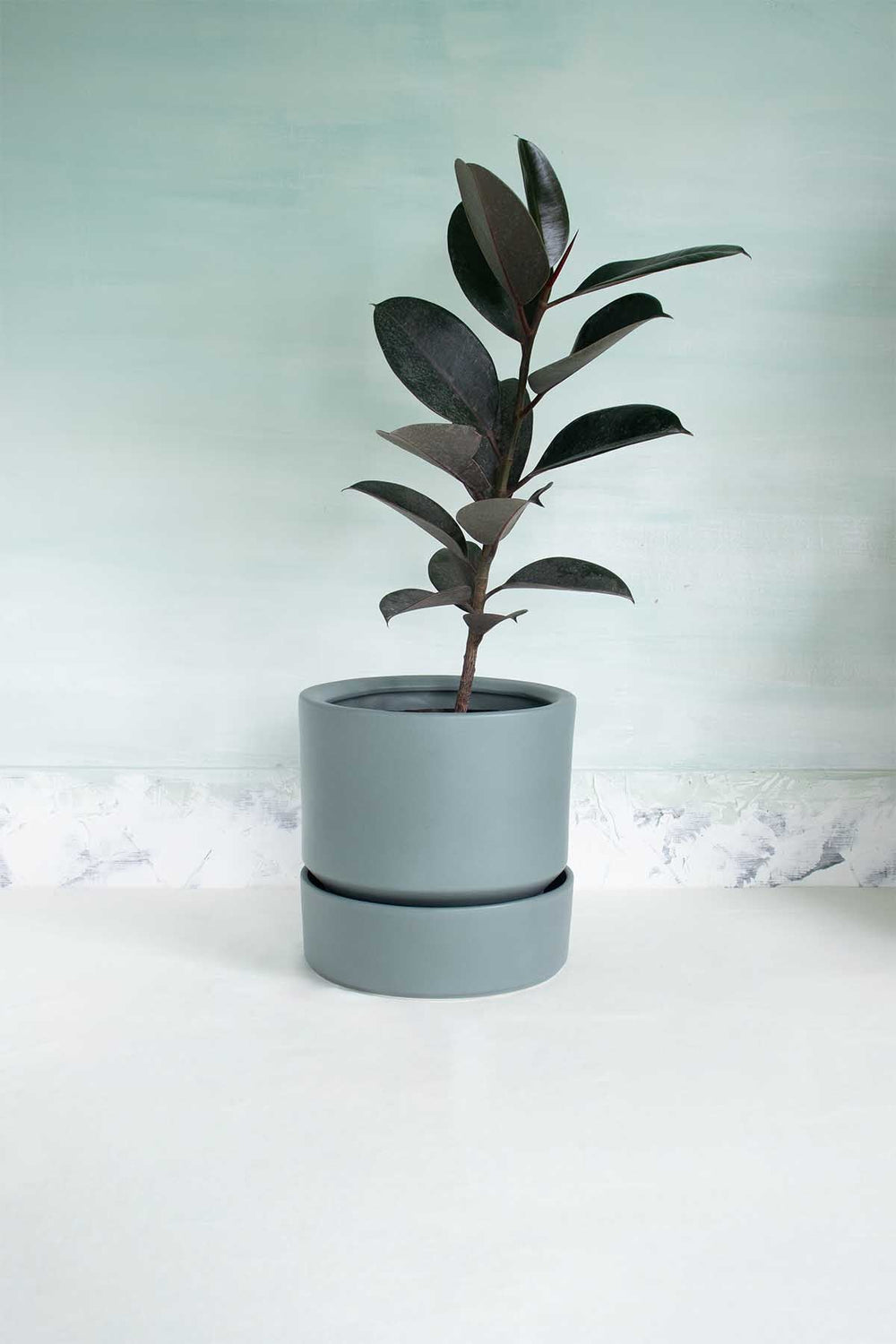 Nested Ceramic Medium Planter With Tray