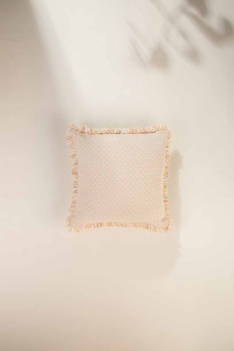 SOLID & TEXTURED CUSHIONS Nilgiri Geo Weave Beige Cushion Cover (41 Cm X 41 Cm)