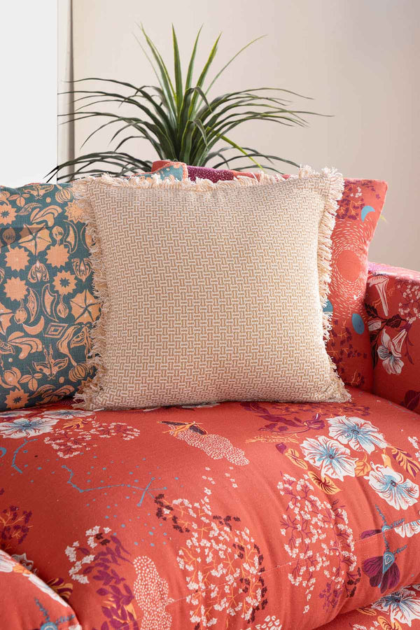Nilgiri Geo Weave Beige Cushion Cover (41 Cm X 41 Cm)