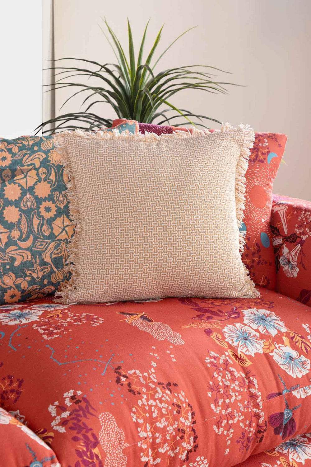 Nilgiri Geo Weave Beige Cushion Cover (41 Cm X 41 Cm)