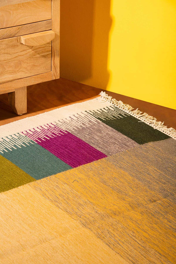 WOVEN & TEXTURED RUGS Ombre Ikkat Blocks Woven Rug (Washed Green)
