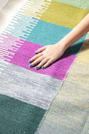 WOVEN & TEXTURED RUGS Ombre Ikkat Blocks Woven Rug (Washed Green)