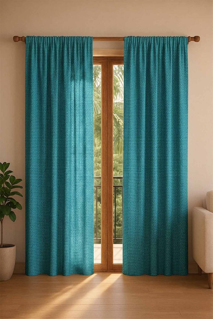 PRINT & PATTERN HEAVY FABRICS Ooty Geo Blue Waters Woven Heavy Fabric And Curtains