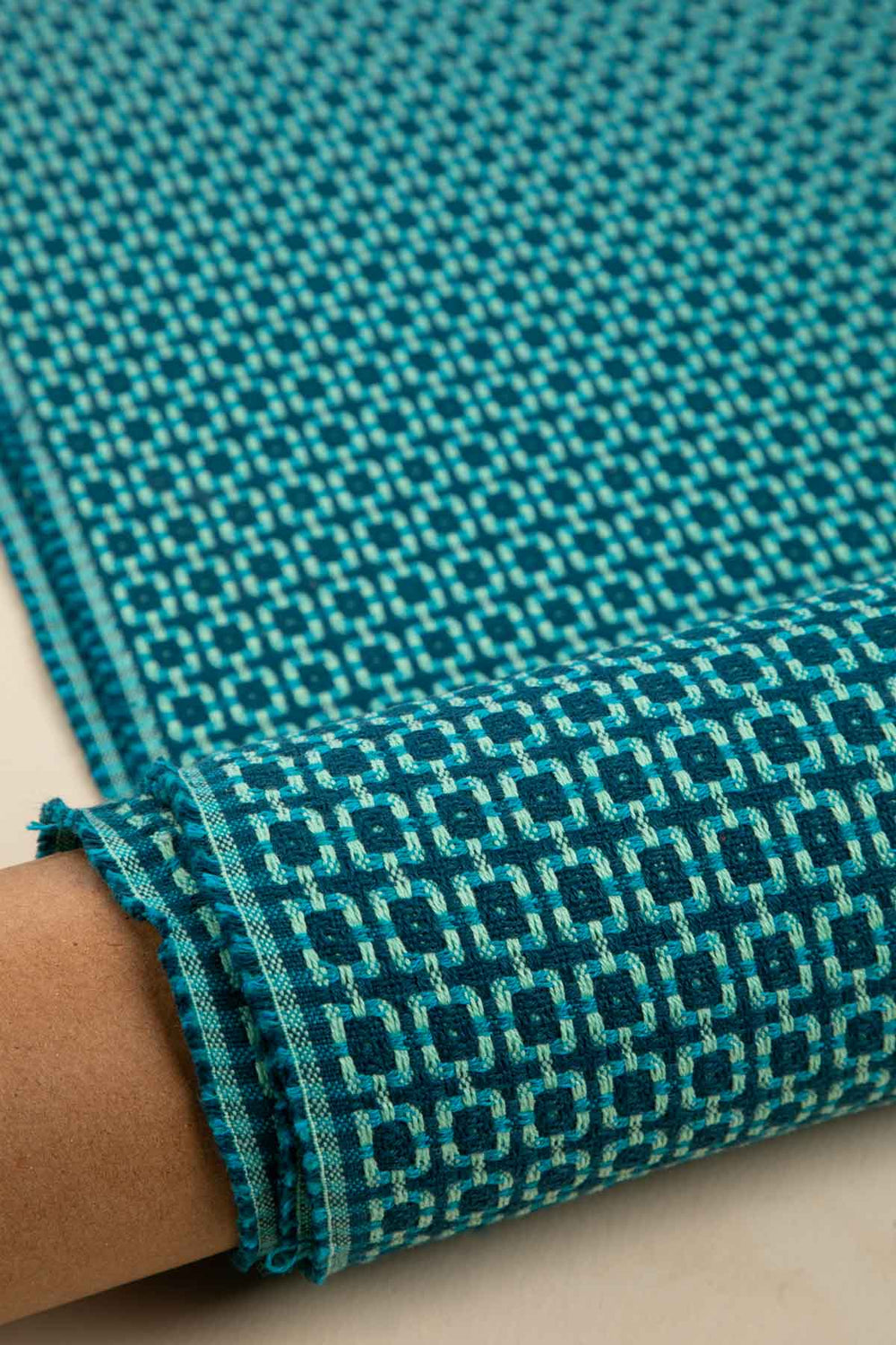 Ooty Geo Blue Waters Woven Heavy Fabric And Curtains