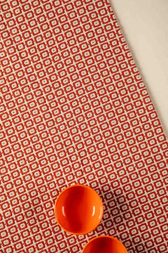 Ooty Geo Patterned Upholstery Fabric (Red Earth)