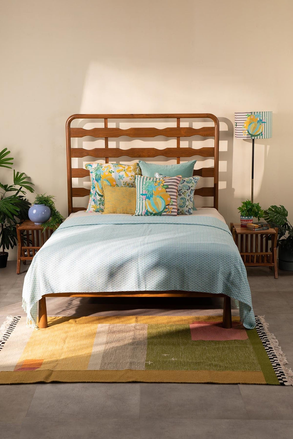 SOLID & TEXTURED BEDCOVERS Ooty Geo Recycled Cotton Bedcover (Mint Blue)