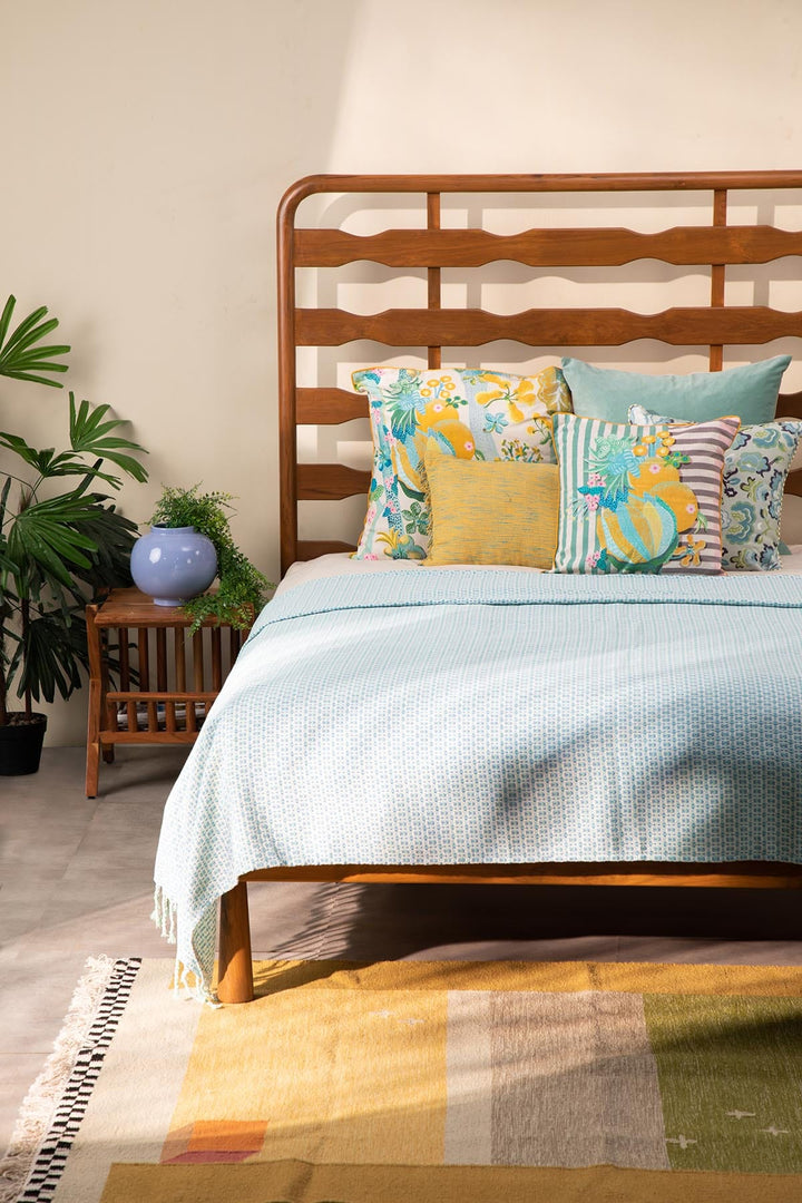SOLID & TEXTURED BEDCOVERS Ooty Geo Recycled Cotton Bedcover (Mint Blue)