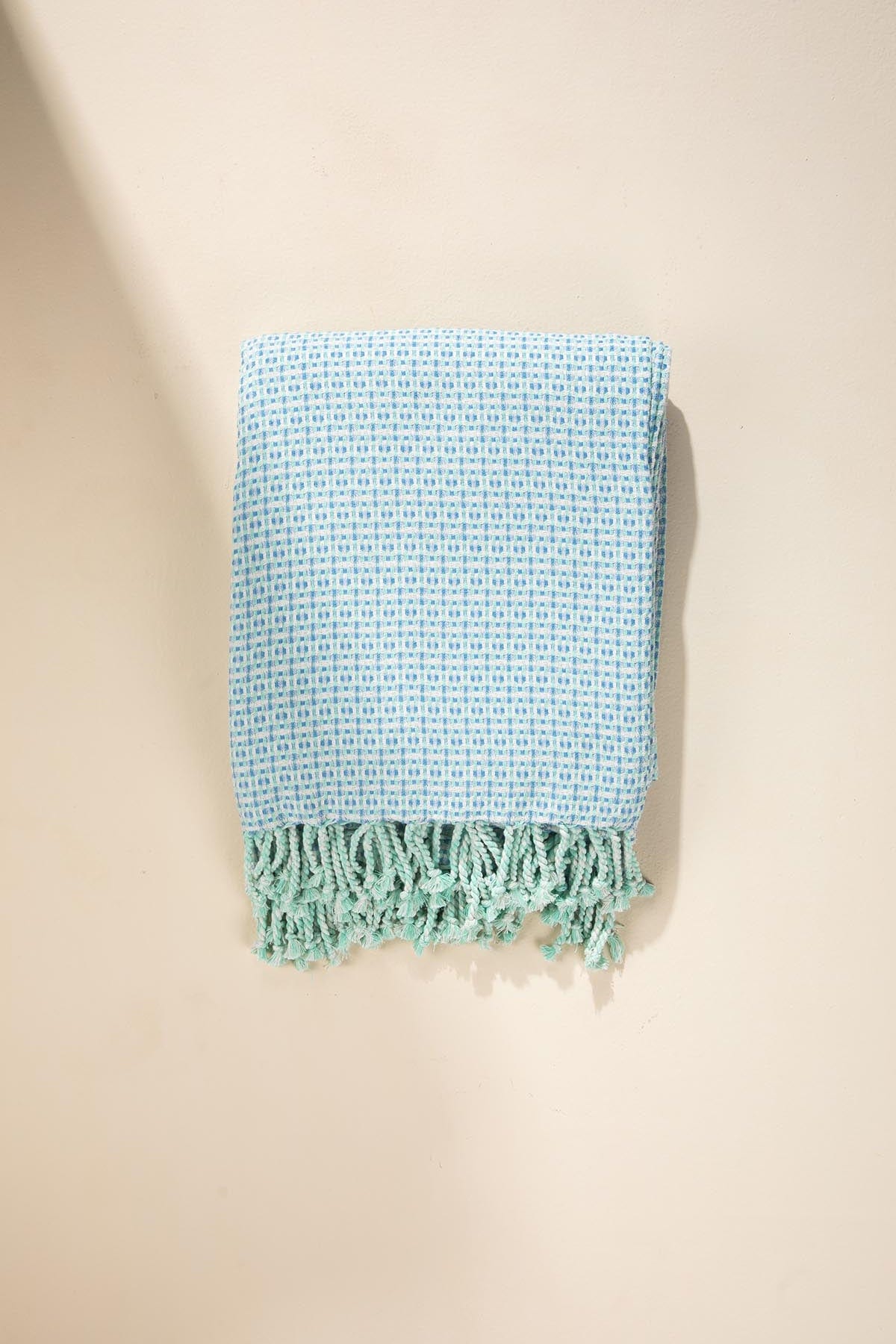 SOLID & TEXTURED BEDCOVERS Ooty Geo Recycled Cotton Bedcover (Mint Blue)