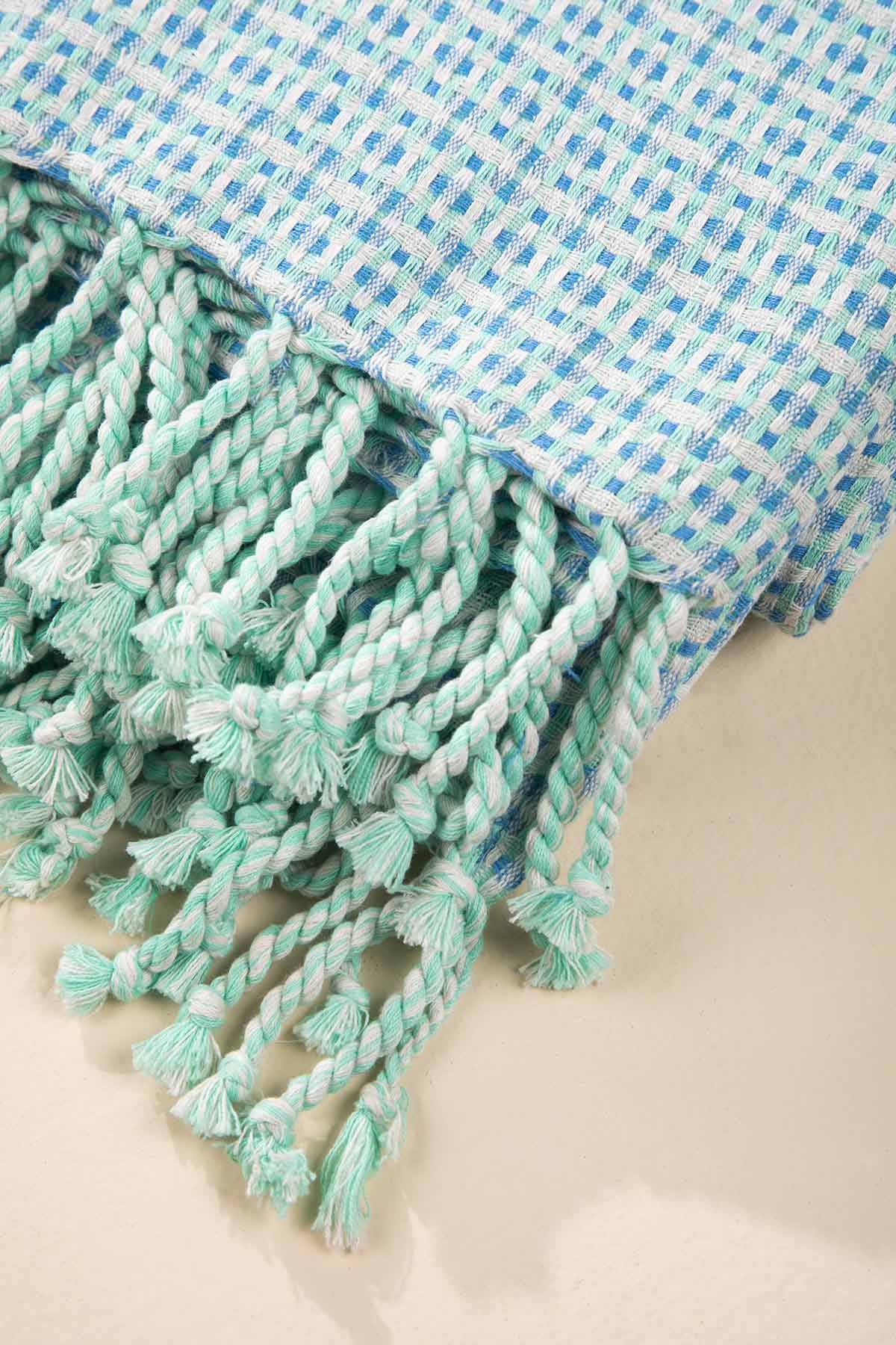 SOLID & TEXTURED BEDCOVERS Ooty Geo Recycled Cotton Bedcover (Mint Blue)