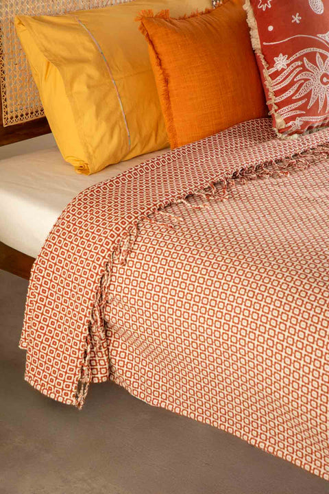 PRINT & PATTERN BEDCOVERS Ooty Geo Red Earth Bedcover