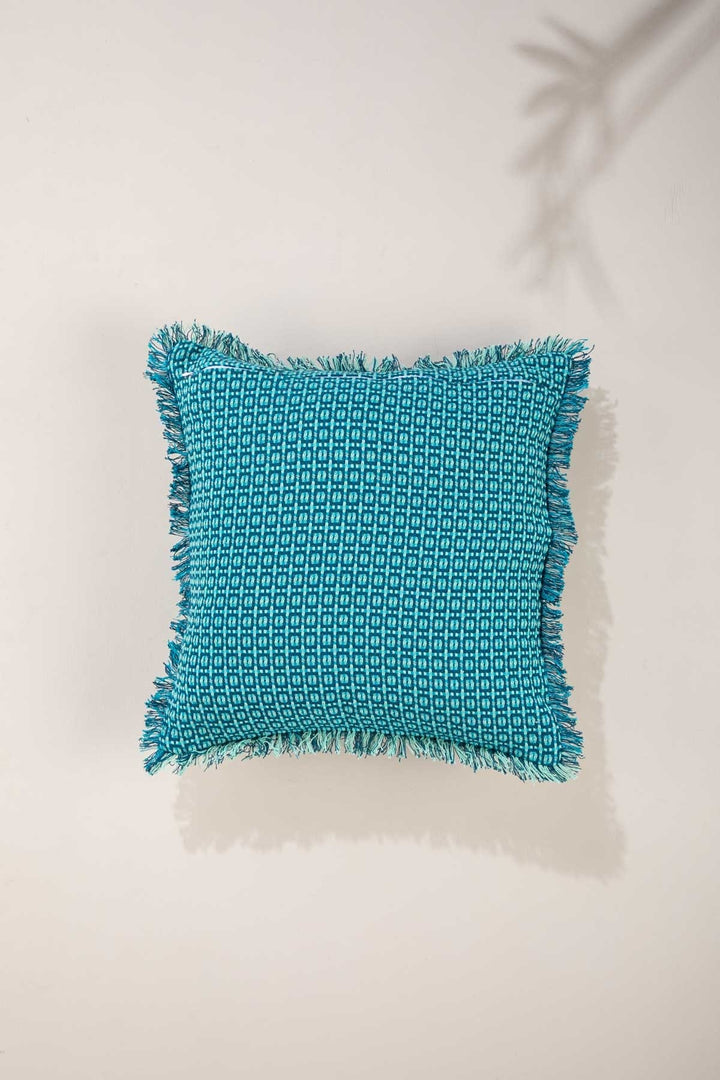 SOLID & TEXTURED CUSHIONS Ooty Geo Water Blue Cushion Cover (46 X 46 Cm)