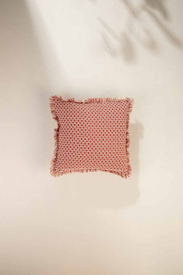 SOLID & TEXTURED CUSHIONS Ooty Geo Weave Red Earth Cushion Cover (41 Cm X 41 Cm)