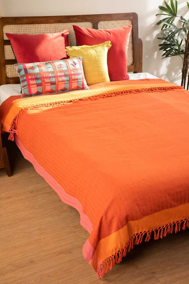 SOLID & TEXTURED BEDCOVERS Oram Woven Cotton Bedcover (Orange Spice)