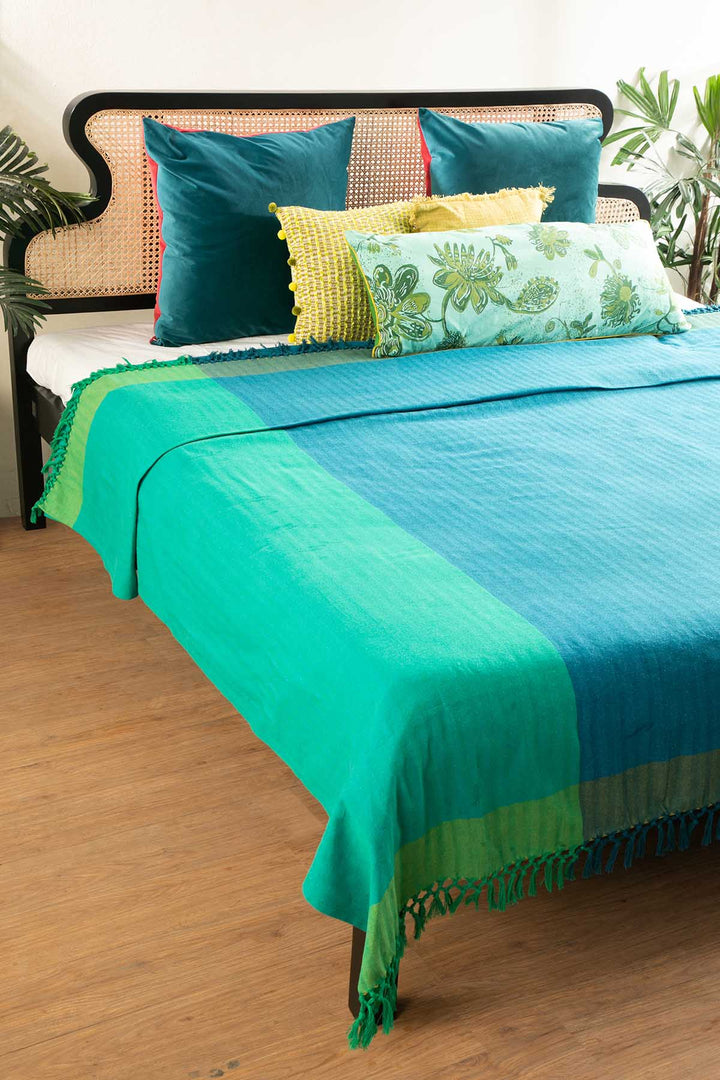 SOLID & TEXTURED BEDCOVERS Oram Woven Cotton Bedcover (Blue Grass)