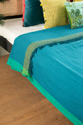 SOLID & TEXTURED BEDCOVERS Oram Woven Cotton Bedcover (Blue Grass)