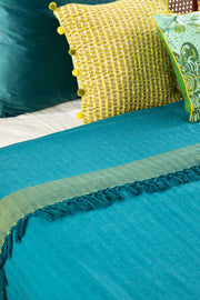 SOLID & TEXTURED BEDCOVERS Oram Woven Cotton Bedcover (Blue Grass)