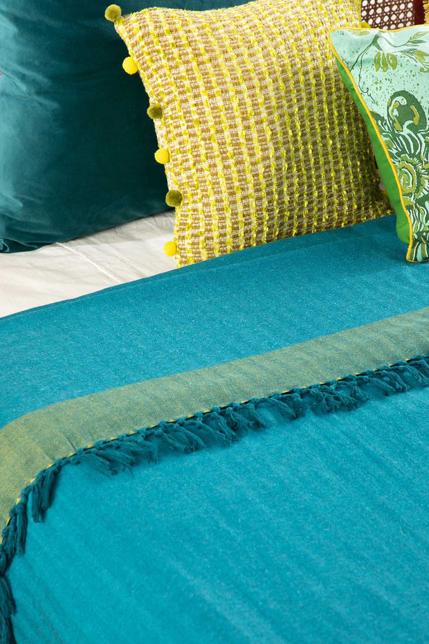 SOLID & TEXTURED BEDCOVERS Oram Woven Cotton Bedcover (Blue Grass)