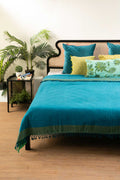 SOLID & TEXTURED BEDCOVERS Oram Woven Cotton Bedcover (Blue Grass)