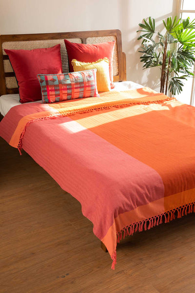 SOLID & TEXTURED BEDCOVERS Oram Woven Cotton Bedcover (Orange Spice)
