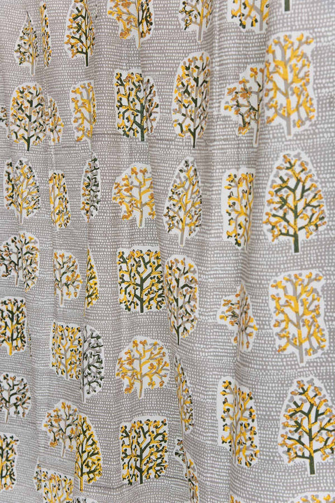 CURTAINS Palash Cotton Drapes And Blinds (Grey And Yellow)