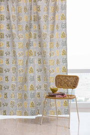 PRINT & PATTERN HEAVY FABRICS Palash Printed Heavy Fabric And Curtains (Grey And Yellow)