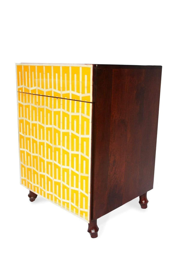 Palash Inlay Yellow Bedside Table (Mango Wood)