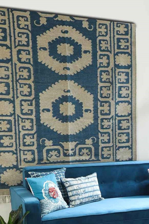 WOVEN & TEXTURED RUGS Palm And Paisley Woven Rug (Distant Blue)