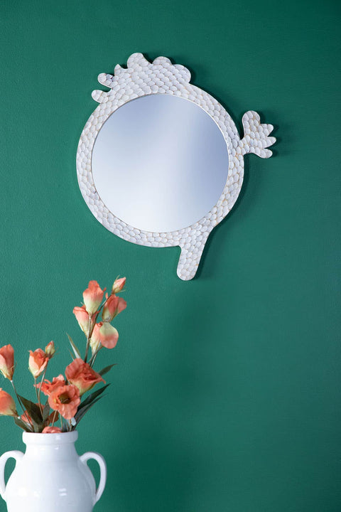 MIRRORS Palmyrah Flower Washed White Decorative Mirror