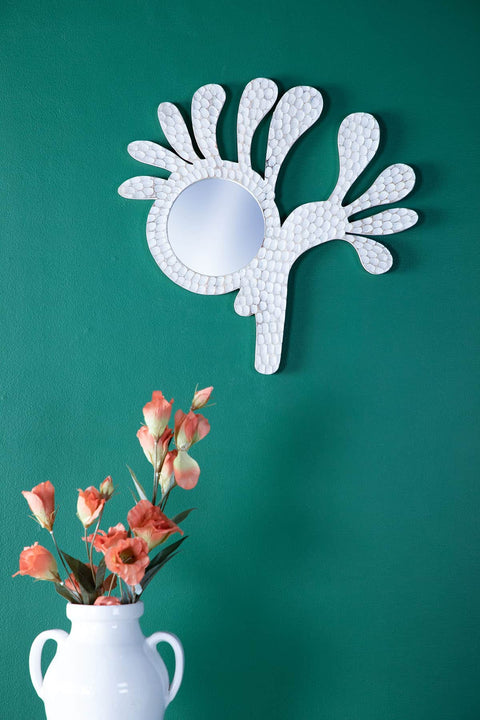 MIRRORS Palmyrah Leaf Washed White Decorative Mirror