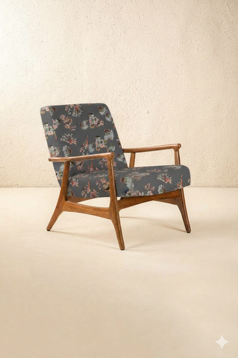 PRINT & PATTERN UPHOLSTERY FABRICS Palmyrah Slate Grey Printed Velvet Upholstery Fabric