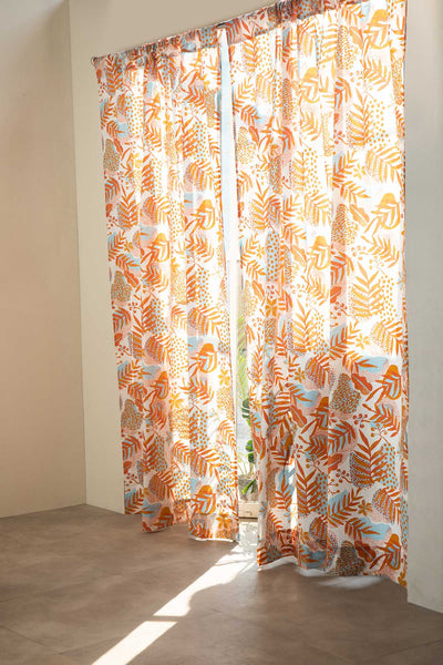 CURTAINS Panai Orange And White Cotton Curtain And Blinds