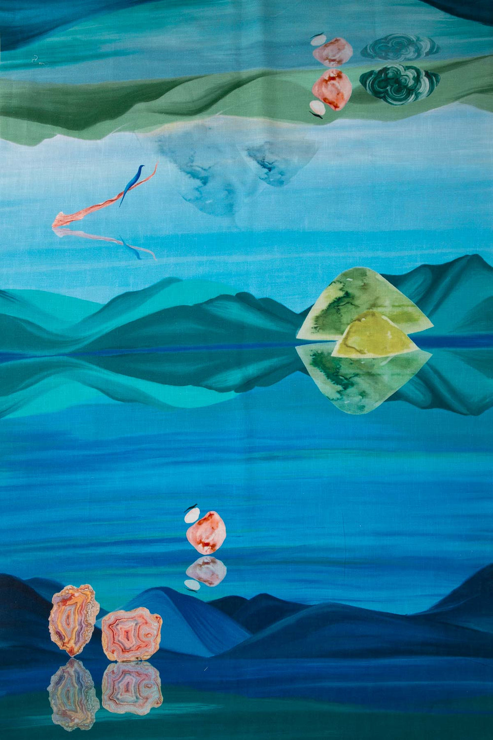Pangong Lake Water Blue Printed Upholstery Fabric